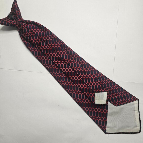 Neck Tie Men Red & Navy Geometric Pattern Pre Made Ready to Wear - Picture 5 of 8